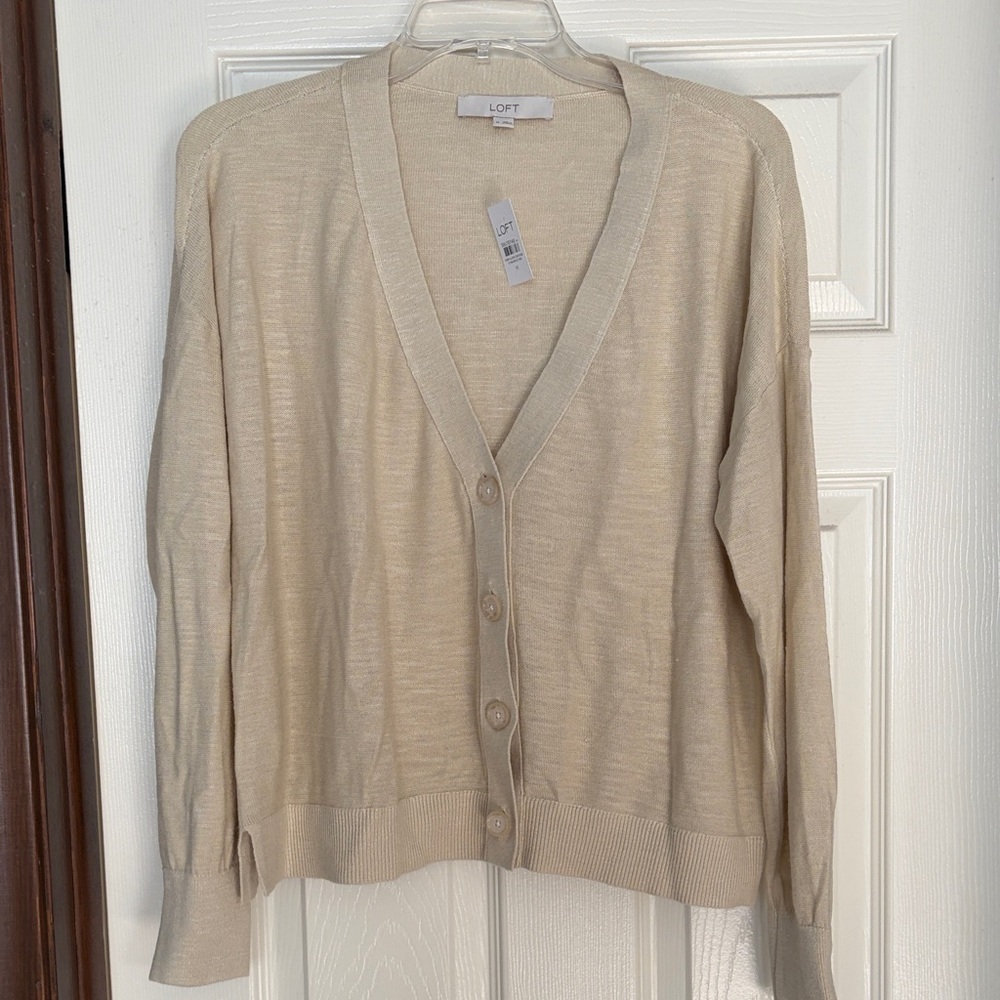 LOFT Light Beige Button-Up Cardigan